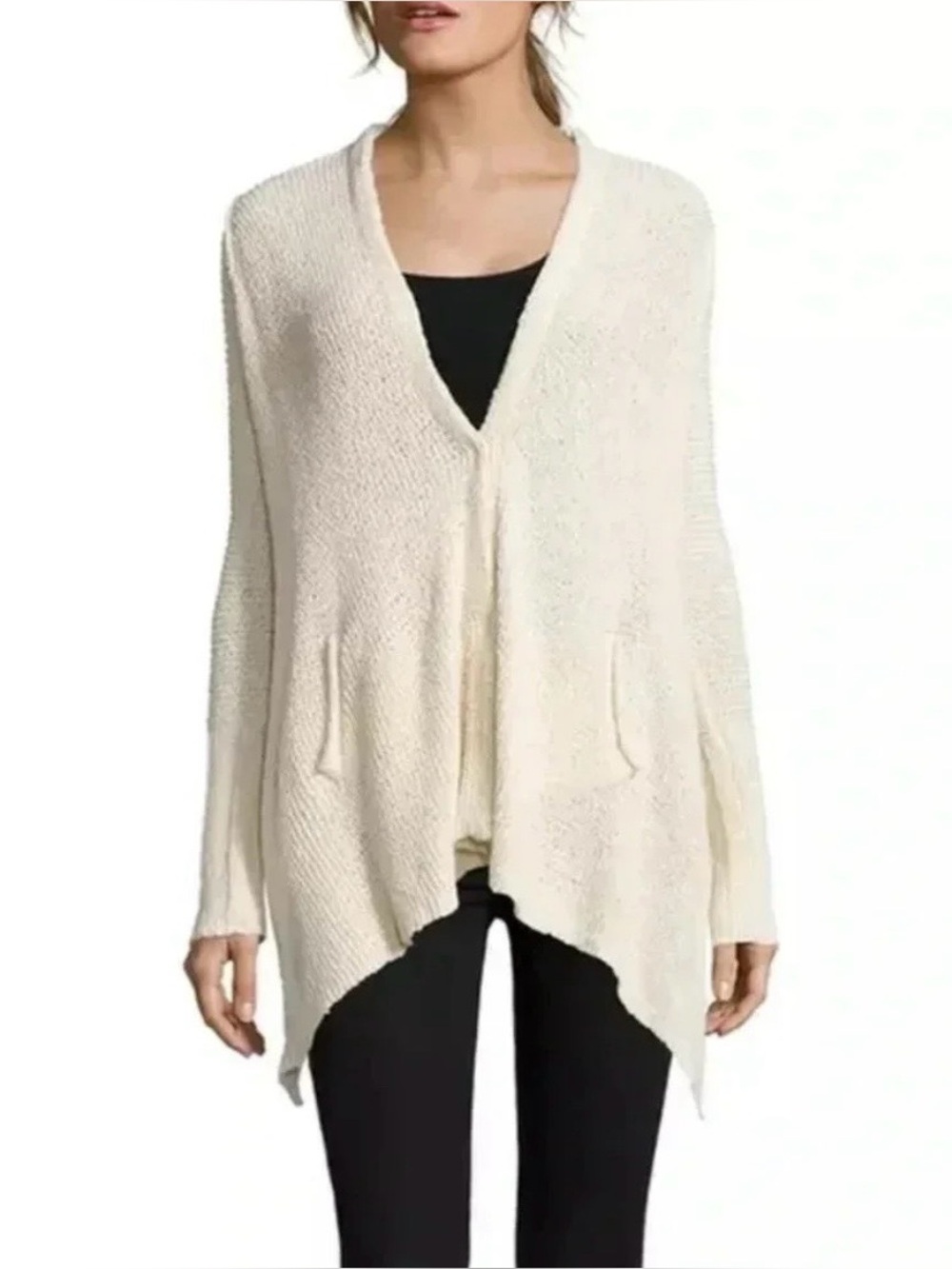 Free People white knit cardigan with pockets and snap buttons